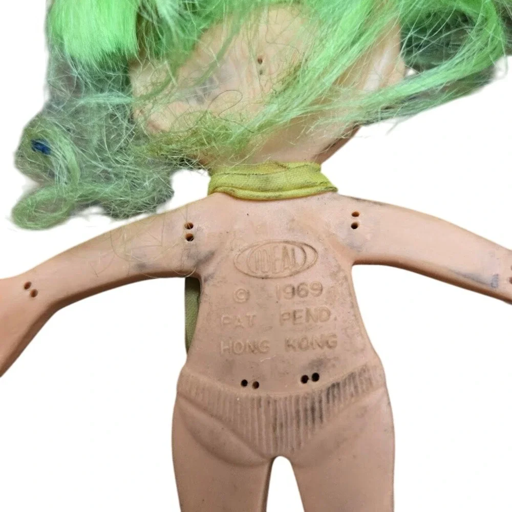 Vintage Ideal 1969 Flatsy Dolls Hong Kong Green Hair‎ Orange Outfit